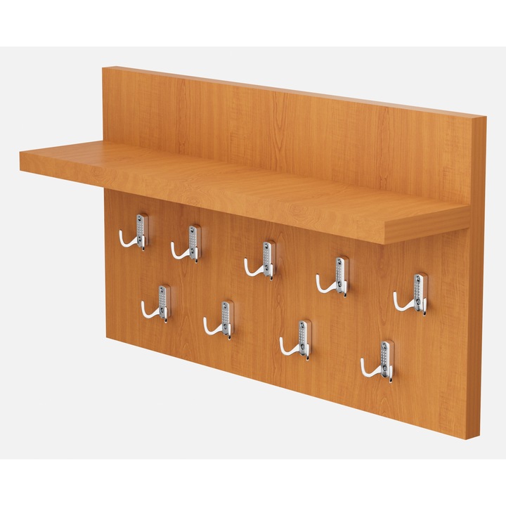 Cuier de perete cu 9 agatatori si polita, cires, 70x40 cm