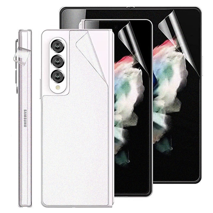 Komplett matt főképernyő-fóliakészlet, matt külső kijelző, hátlap és matt csúszósáv Samsung Galaxy Z Fold5 / Z Fold 5 5G-hez, regenerálható szilikon hidrogél, rugalmas hidrokristály, optimális megoldás, teljes ragasztó, egyszerű telepítés