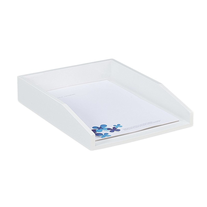 Tava pentru documente suprapozabila, bambus, format A4 vertical, alb, 6,5 x 25 x 33,5 cm