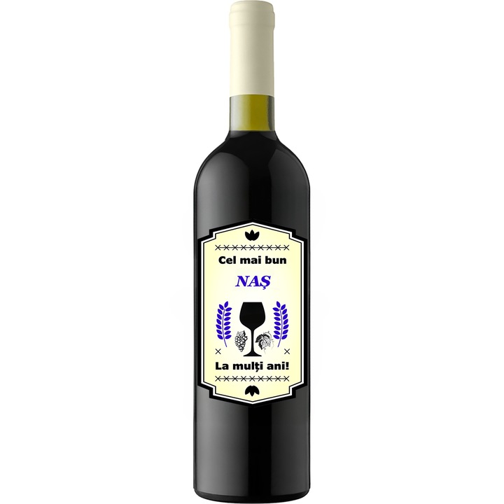 Set personalizat sticla de vin rosu, demisec, Feteasca Neagra, 750 ml si punga de cadouri cu imprimeu Cel mai bun nas, la multi ani