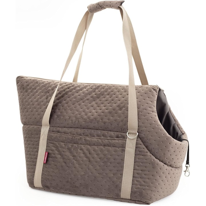 Szállítótáska kutyáknak és macskáknak, L 42 x 29 x 33 cm, barna, Velúr