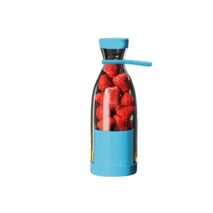 Hordozható turmixgép, Kék, 14000 RPM, 340 ml, 2000 mAh akkumulátor, 40 W teljesítmény, 4 db 3D penge