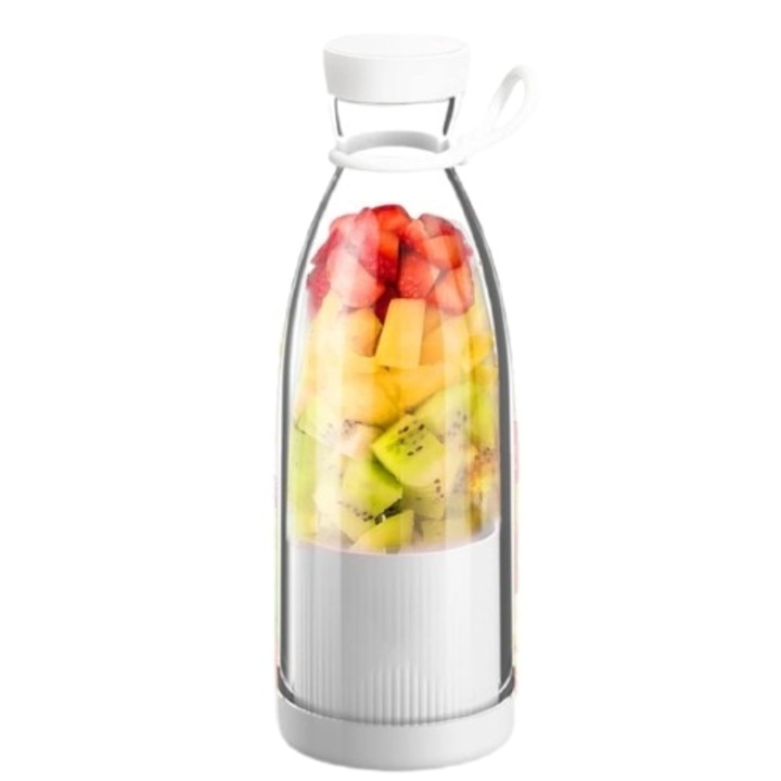 Mini Blender Electric Omega, Hordozható/Kompakt, Multifunkcionális, Öntisztító, Nagy hatótávolság, Kapacitás 420ml, 6 3D penge, Teljesítmény 40W, Fehér