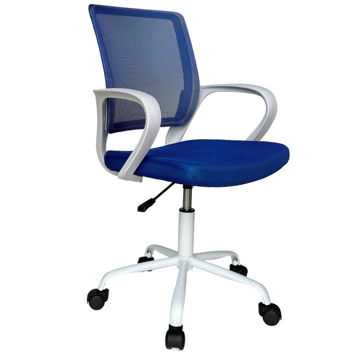 Scaun de birou, Akord Furniture Factory, Textil/PVC, Alb/Albastru