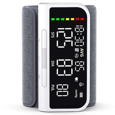 Tensiometru fara fir Seve Shop pentru uz casnic, reincarcabil, usor de utilizat, cu aplicatie gratuita pentru smartphone pentru iOS/Android, Apple Health si Google fit, alb lucios