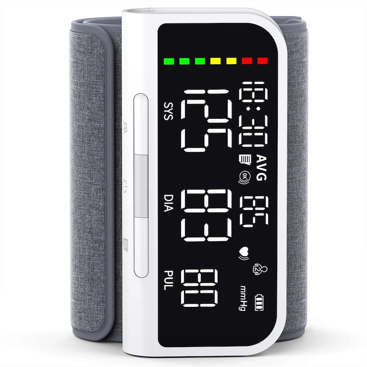 Seve Shop Vezeték nélküli vérnyomásmérő otthoni használatra, újratölthető, klinikailag hitelesített, könnyen használható, ingyenes okostelefon-alkalmazással iOS/Android, Apple Health és Google Fit rendszerhez, fényes fehér