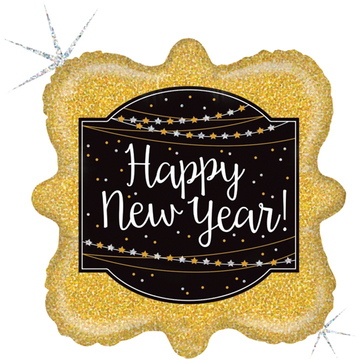 Balon Folie Figurina Happy New Year Glitter 46cm, 36394GH