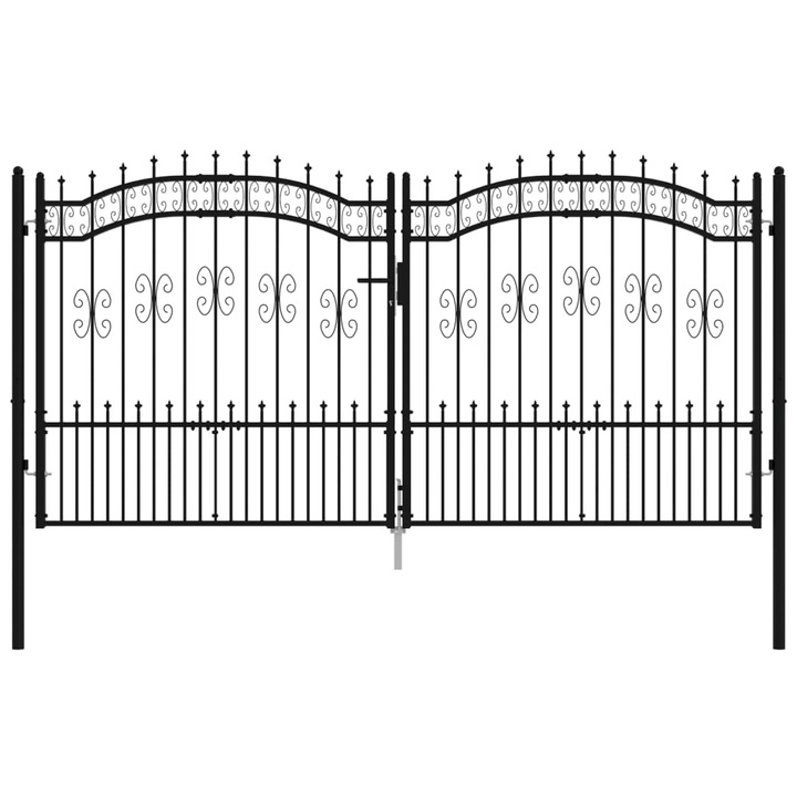 Оградна врата с пики vidaXL, Черна, 305x198 см, Прахово боядисана стомана, 39.2 Kg