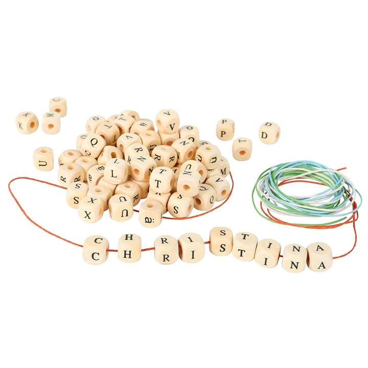 Set de artizanat pentru copii, Small Foot, Lemn, 300 margele, 14 x 14 cm, Bej