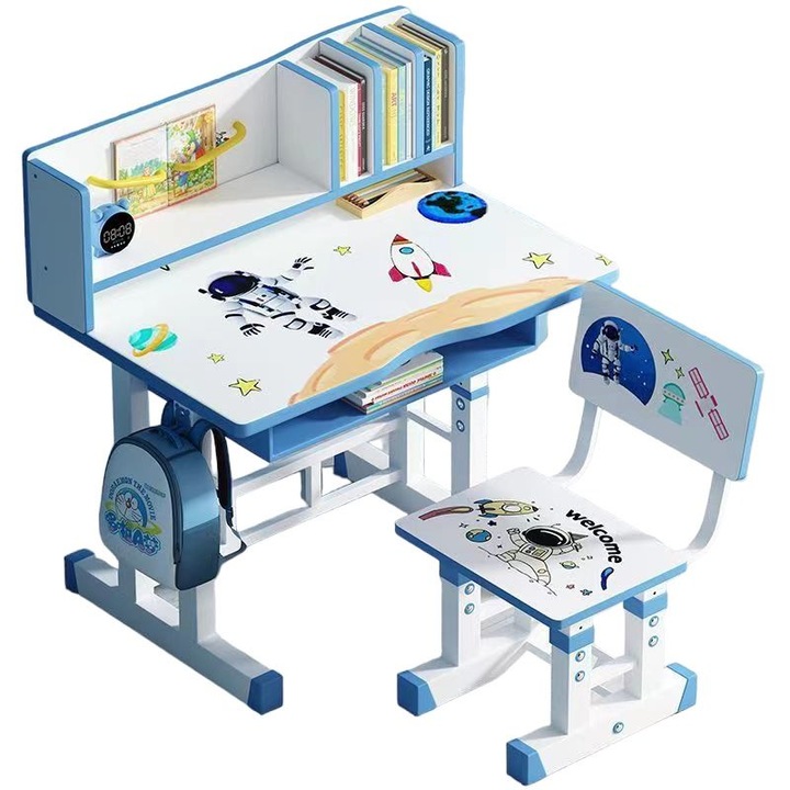 Комплект бюро за деца в предучилищна възраст и ергономичен стол, дизайн на дете космонавт, размери 75x45 см
