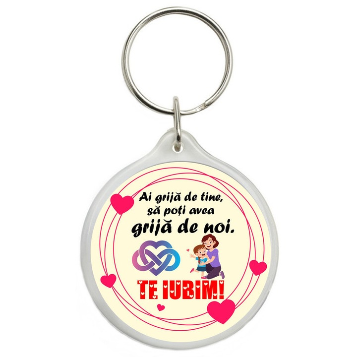 Breloc personalizat "Ai grija de tine, sa poti avea grija de noi", 4.5 cm x 4.5 cm