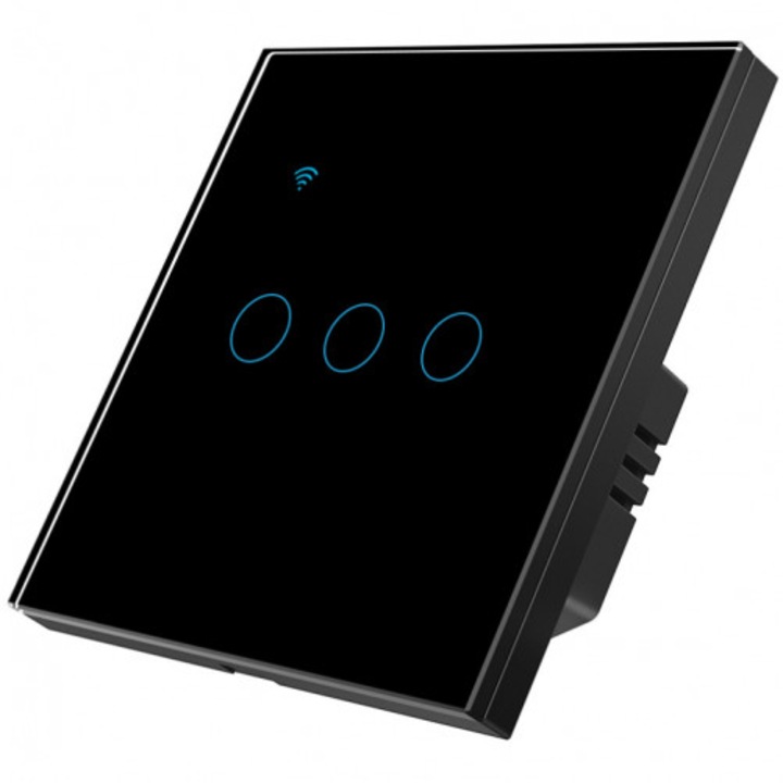 IUni 3F intelligens érintőkapcsoló, Wi-Fi, Biztonsági üveg, LED, Fekete