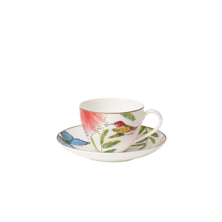 Чаша с чинийка за кафе Villeroy & Boch Amazonia Anmut, Бял, Порцелан, 0.20 Л