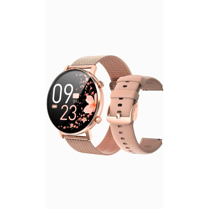 SmartWatch BeFIT PRO® 1.3" FULL RETINA дисплей, SpO2 оксиметър, известия, монитор на сърдечната честота и кръвното налягане, 2 каишки - силиконова и метална