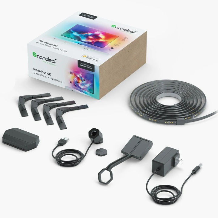 Комплект интелигентна RGBIC LED лента за TV/Monitor Nanoleaf 4D + TV Screen Mirror (camera), Wi-Fi, 275 lm/m, До 65''/165 см, Гласов контрол, 4 м