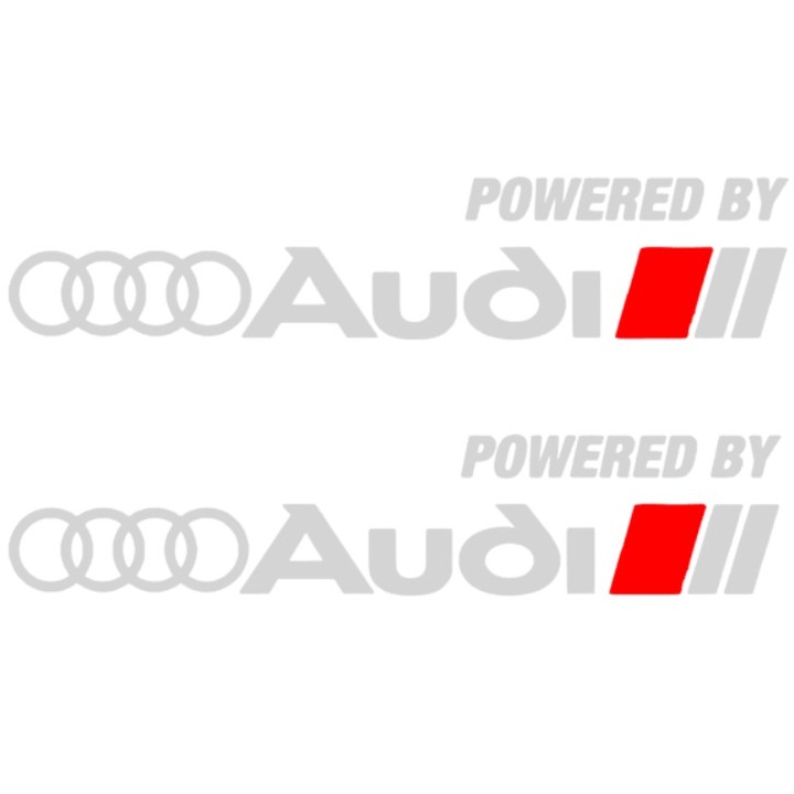 Set 2 stickere Powered by Audi Sport Logo, gri cu rosu, 40x8cm