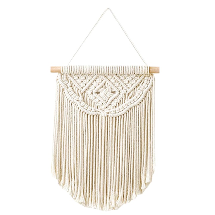 Decoratiune perete macrame, vintage, alb, 40x60cm