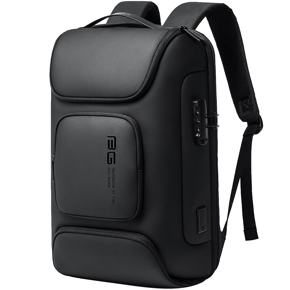 Rucsac laptop, buzunar antifurt si port USB, lacat TSA, sistem fixare pe valiza, compartiment laptop 15.6 inch, potrivit pentru birou si calatorii, BANGE, BG7216DBK, Negru