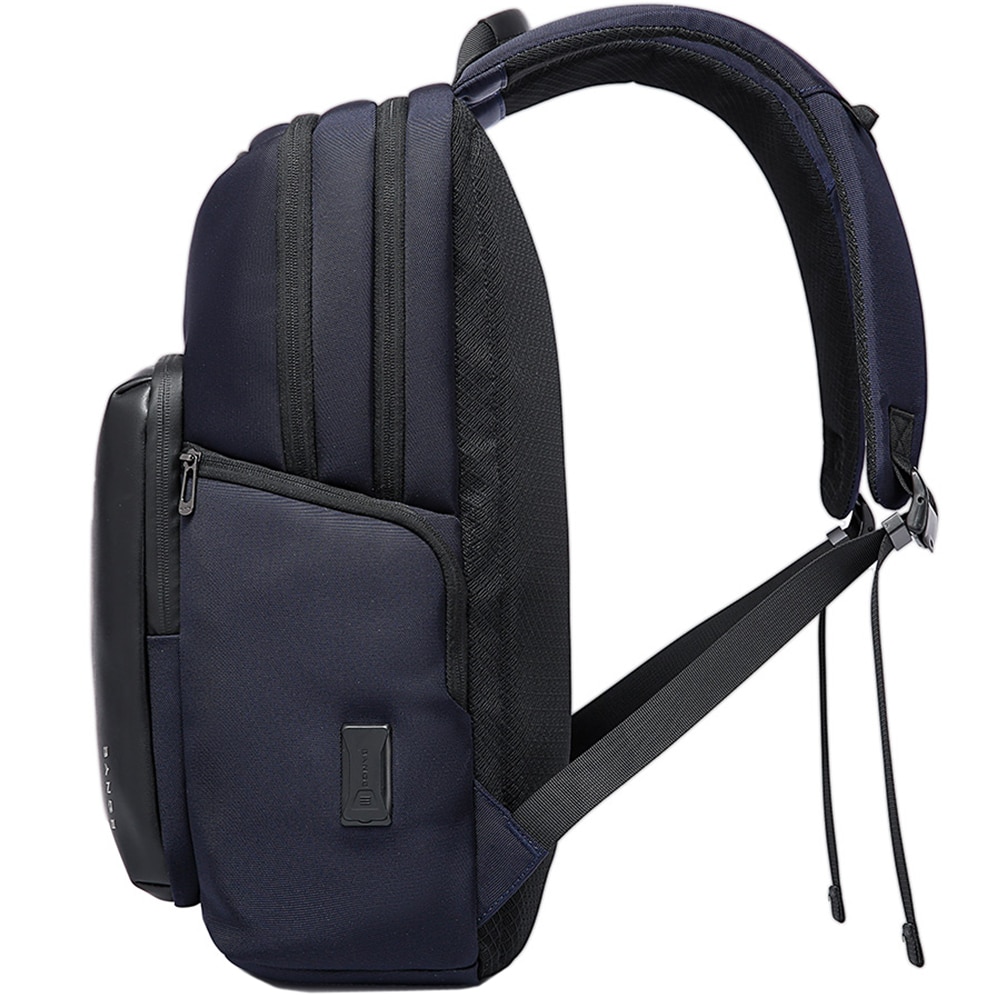 Rucsac laptop 15.6 inch, cu port USB, si USB-C, rezistent la apa, sistem fixare pe valiza, buzunar antifurt, BANGE, BG7712NY, Albastru