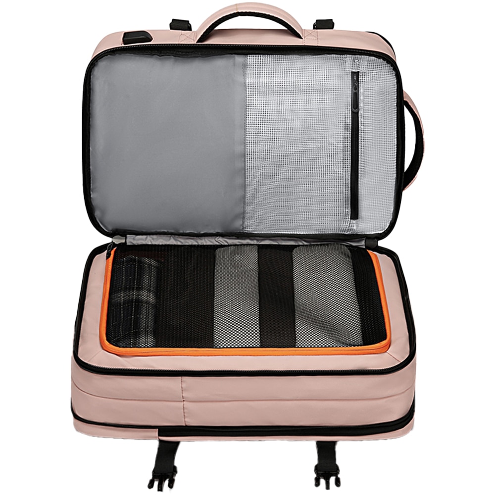 Rucsac calatorii, laptop 15.6 inch, extensibil, rezistent la stropi de apa, multifunctional, buzunar antifurt, sistem fixare pe valiza, port USB, BANGE, BG1908SPK, Roz