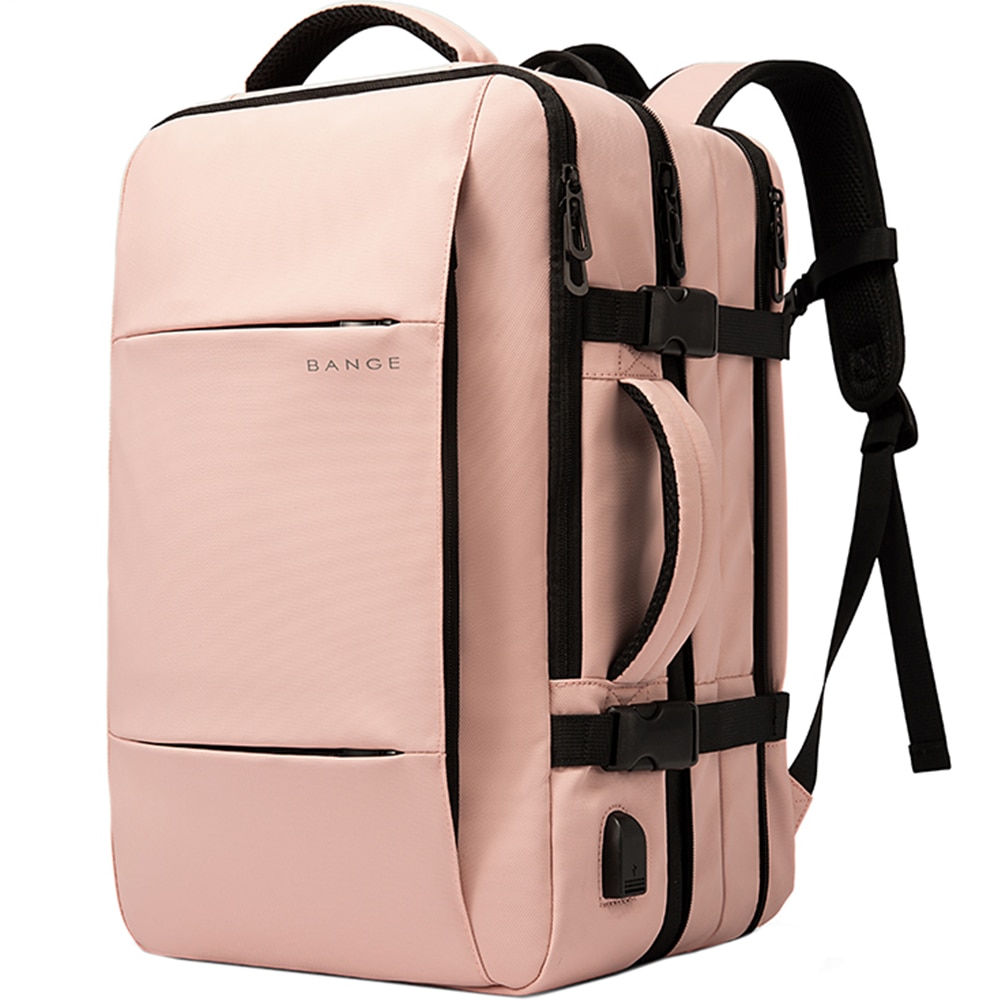 Rucsac calatorii, laptop 15.6 inch, extensibil, rezistent la stropi de apa, multifunctional, buzunar antifurt, sistem fixare pe valiza, port USB, BANGE, BG1908SPK, Roz