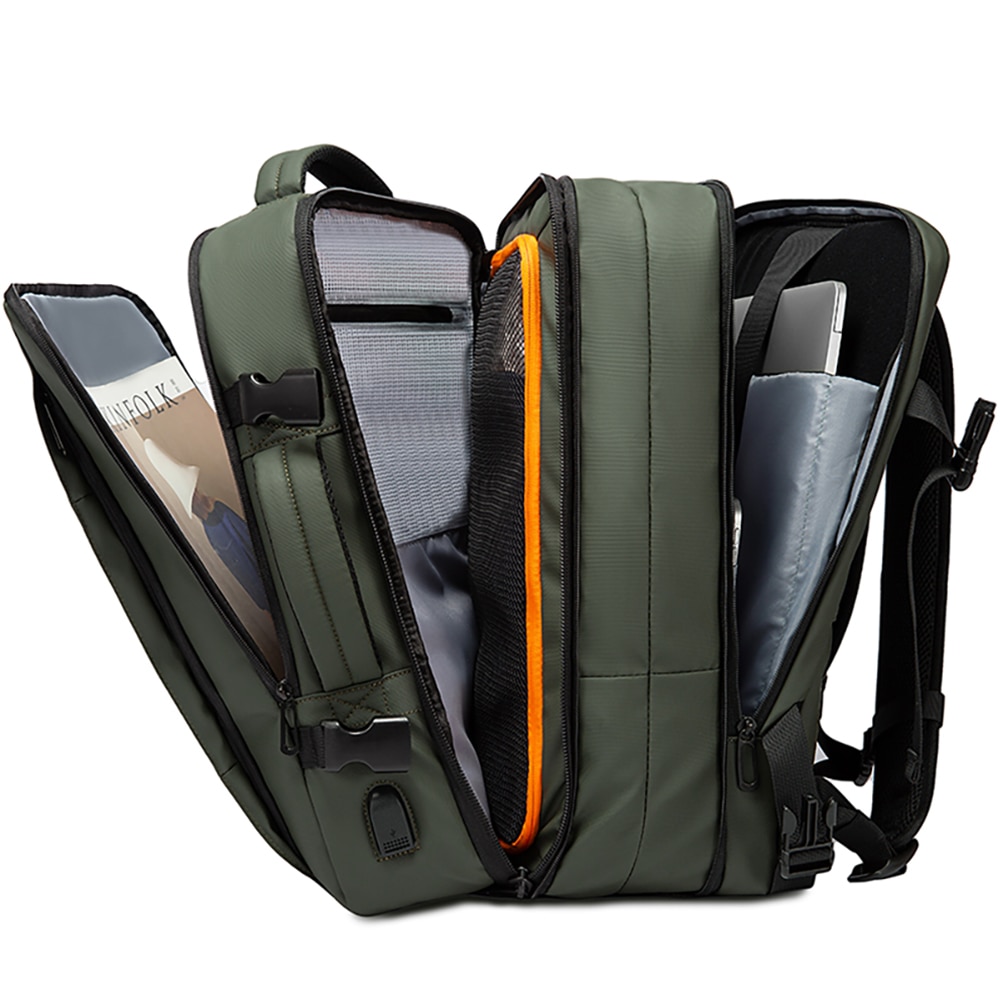 Rucsac calatorii, laptop 15.6 inch, extensibil, rezistent la stropi de apa, multifunctional, buzunar antifurt, sistem fixare pe valiza, port USB, BANGE, BG1908SGN, Verde