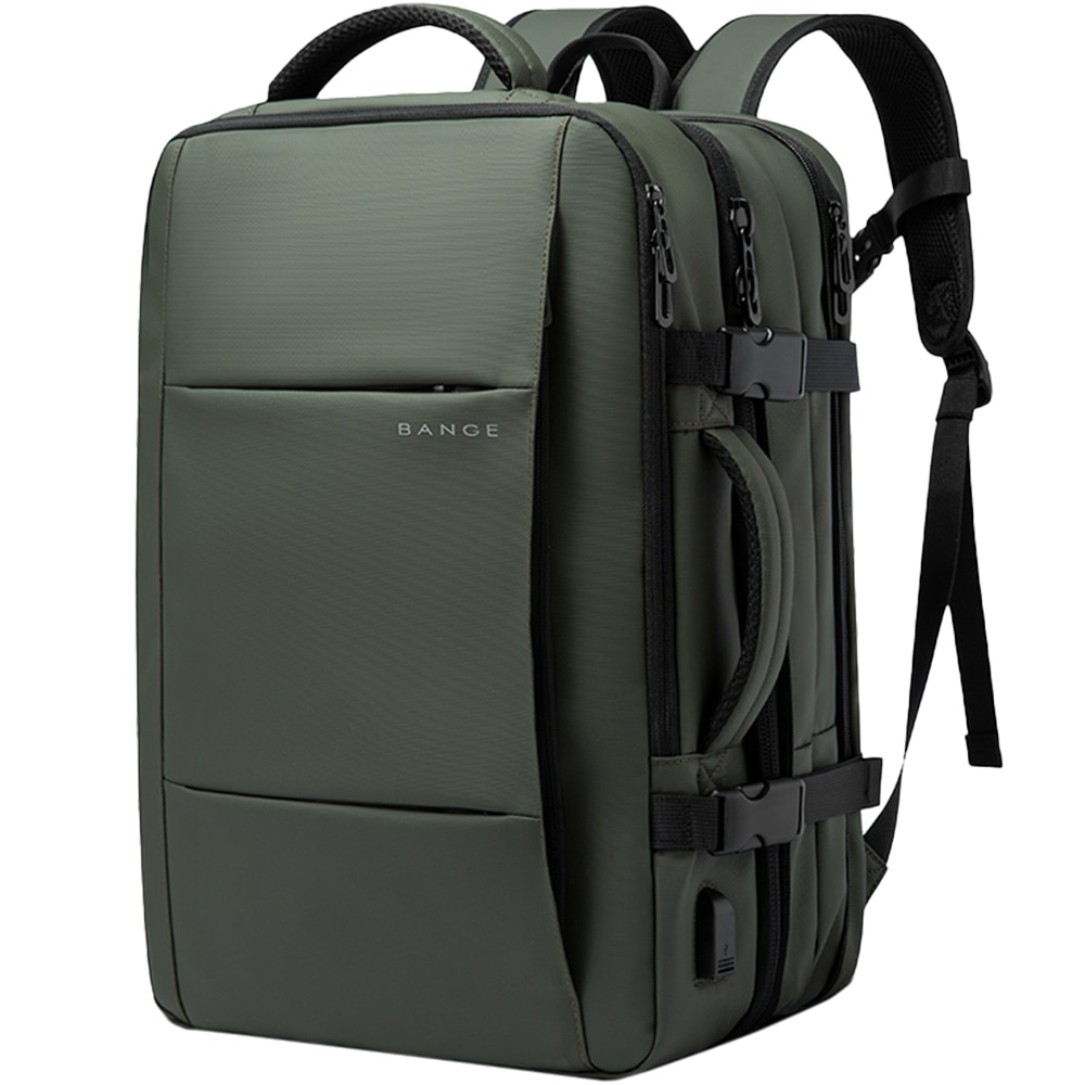 Rucsac calatorii, laptop 15.6 inch, extensibil, rezistent la stropi de apa, multifunctional, buzunar antifurt, sistem fixare pe valiza, port USB, BANGE, BG1908SGN, Verde