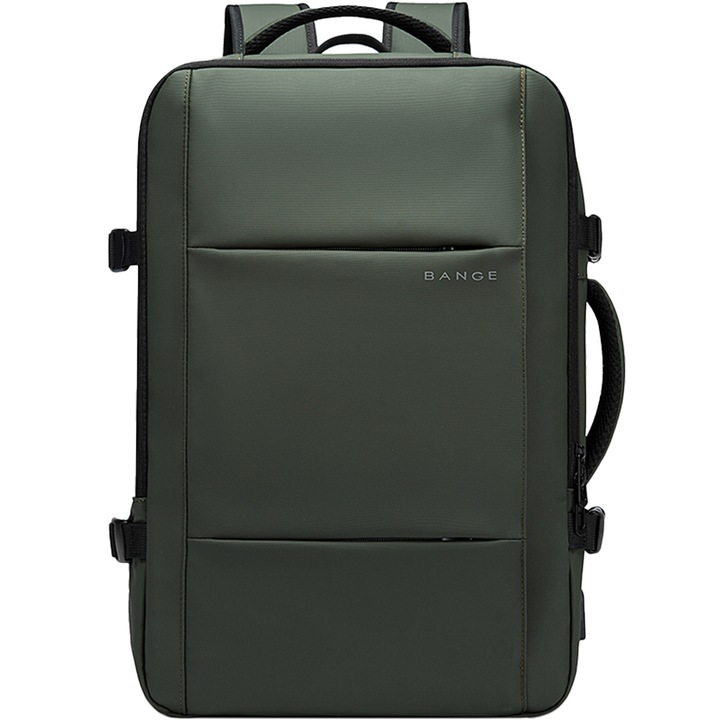 Rucsac calatorii, laptop 15.6 inch, extensibil, rezistent la stropi de apa, multifunctional, buzunar antifurt, sistem fixare pe valiza, port USB, BANGE, BG1908SGN, Verde