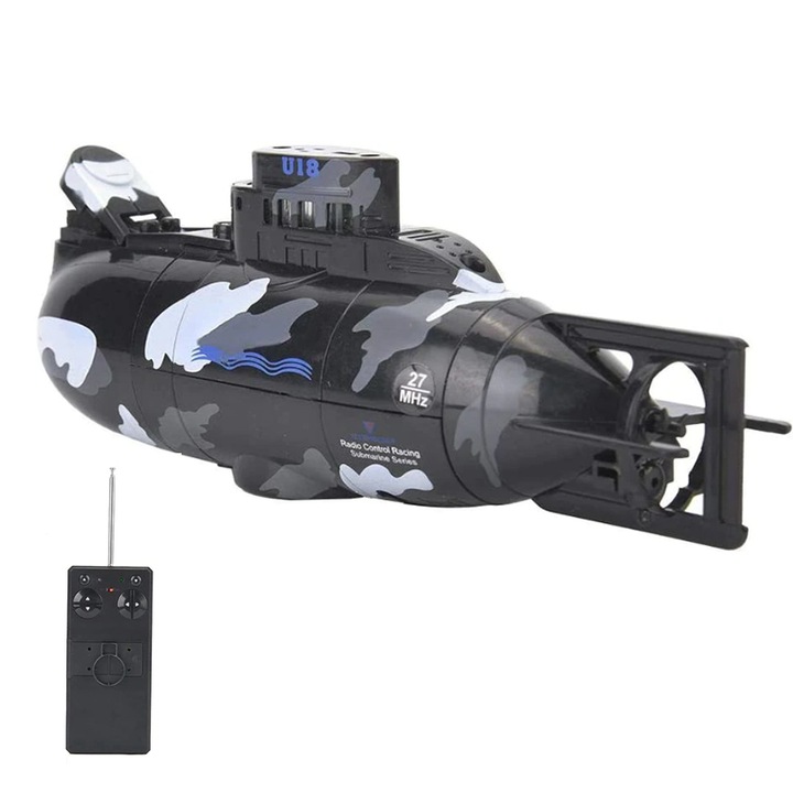 Mini RC tengeralattjáró, Távirányítóval, 27 Mhz, 6 csatorna, 15 x 6,8 x 4,5 cm, Fekete