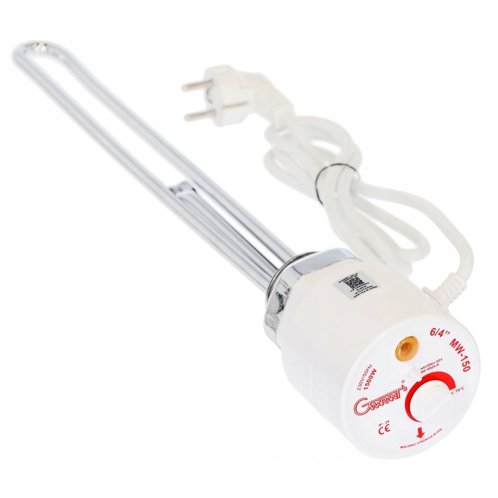 Rezistenta electrica boiler cu termostat Gwarant, 1500W, 6/4 inch, Alb