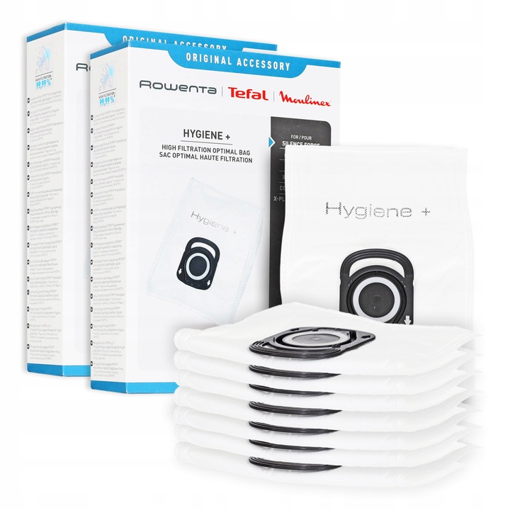 Set de saci pentru aspiratorul Tefal / Rowenta Silence Forte Saci Hygiene+ Optimal, ZR200540, 8 bucati