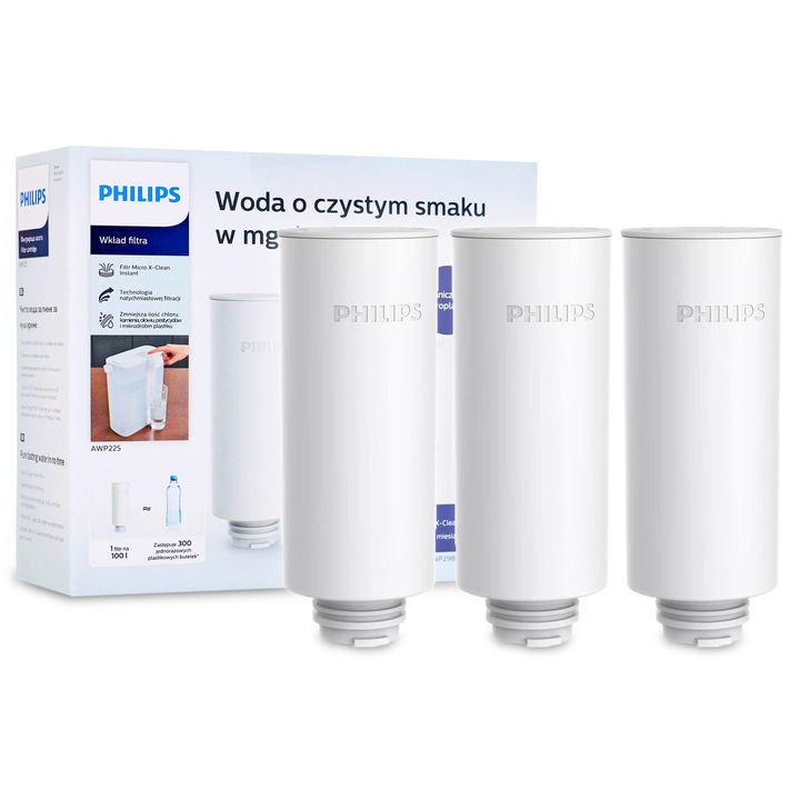 Set 3 cartuse filtrante Philips AWP2980 / AWP225, 3x100 l, alb