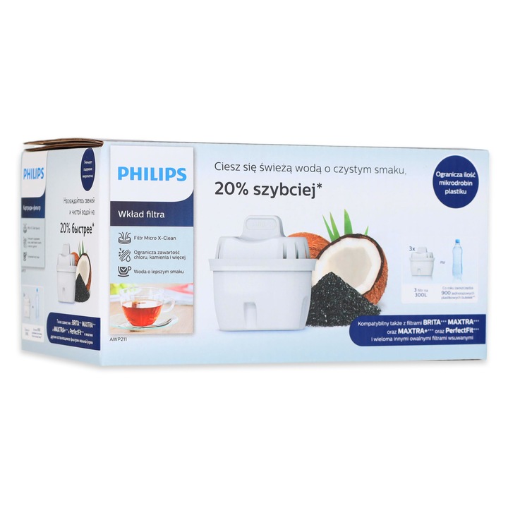 Set 3 cartuse filtrante, Philips Micro X-Clean, AWP211, Alb