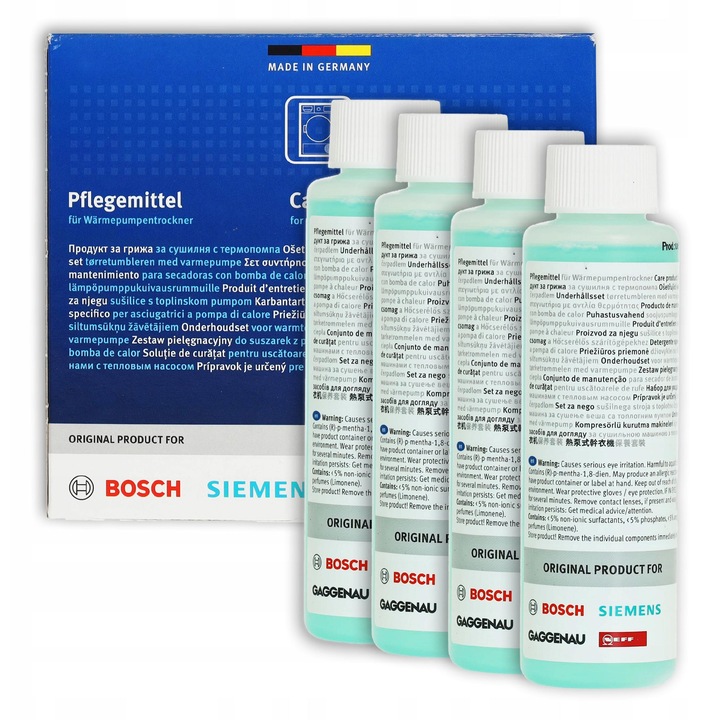 Set de agenti de curatare pentru uscatoare Bosch, 125 ml, 4 bucati, 00312111