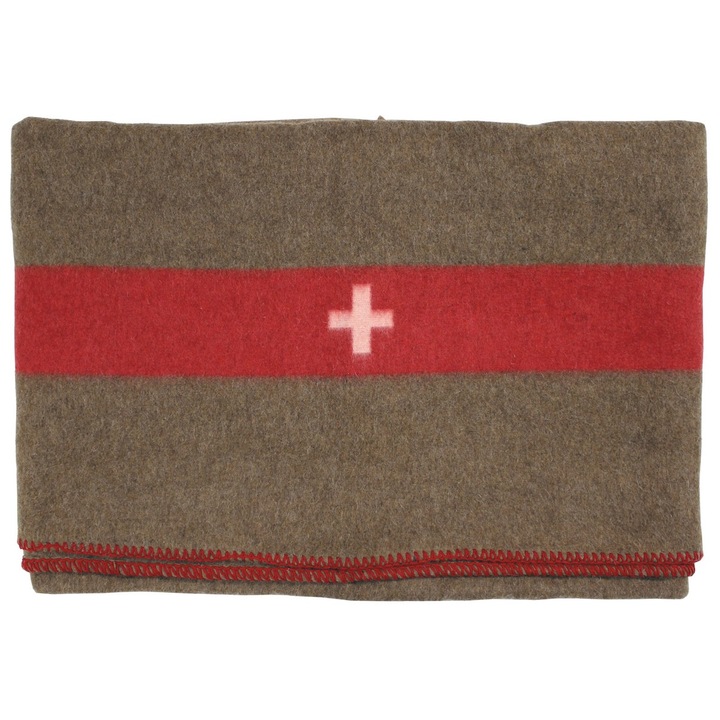 Patura CH Wool Blanket, "Army", Brown, Replica Armata Elvetiei, 200 x 150 cm, MFH 32350