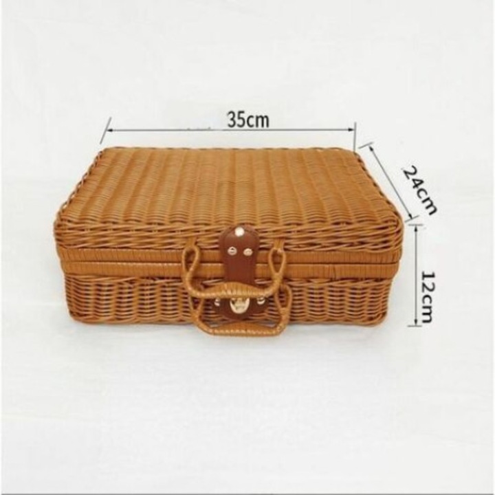 QttvbTna piknikkosár, rattan utánzat, barna, 35x24x12cm