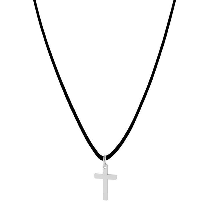 Colier cu pandantiv Cruce din Argint 925, snur negru, reglabil pana la 45 cm