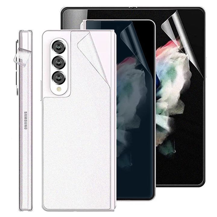 Optim Solution Telefon védőfólia készlet, matt, kék fény szűrő kijelzővédő fólia, hát- és oldallap fólia, Samsung Galaxy Z Fold5 / Z Fold 5 5G készülékhez, regenerálódó rugalmas szilikon hidrogél, teljes felületen ragasztós, egyszerű telepítés
