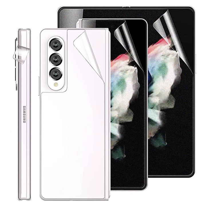 Teljesen matt főképernyő-fóliakészlet, matt külső kijelző, hátlap és átlátszó csúszósáv Samsung Galaxy Z Fold5 5G / Z Fold 5 5g-hez, regenerálható szilikon hidrogél, rugalmas hidrokristály, optimális megoldás, teljes ragasztó, egyszerű telepítés