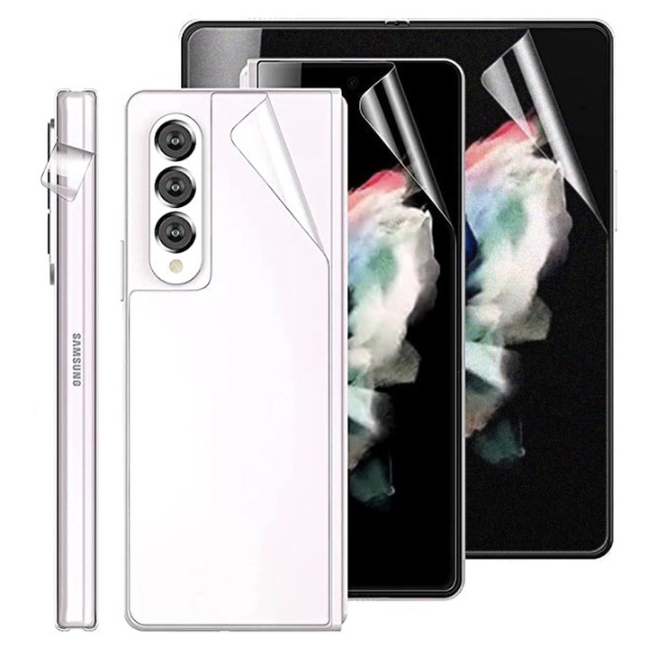 Teljesen matt főképernyő-fóliakészlet, átlátszó külső kijelző, hátlap és átlátszó csúszósáv Samsung Galaxy Z Fold5 5G / Z Fold 5 5g, regenerálható szilikon hidrogél, rugalmas hidrokristály, optimális megoldás, teljes ragasztó, egyszerű telepítés
