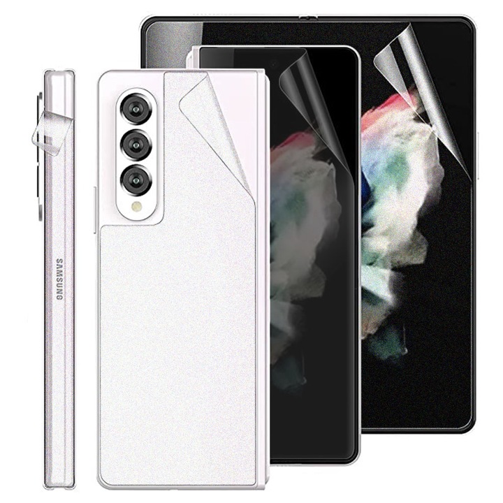 Teljesen matt főképernyő fóliakészlet, külső adatvédelmi kijelző, hátlap és matt csúszósáv Samsung Galaxy Z Fold5 / Z Fold 5 5G készülékhez, regenerálható szilikon hidrogél, rugalmas hidrokristály, optimális megoldás, teljes ragasztó, egyszerű telepítés