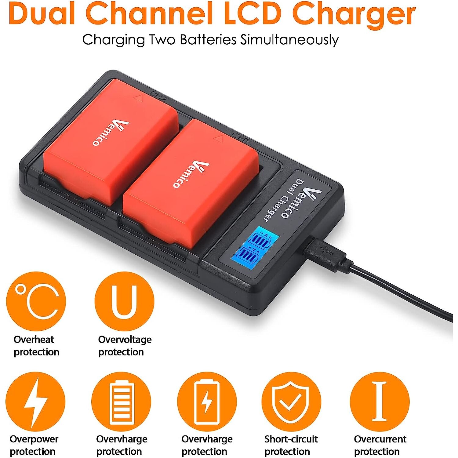 DSTE 2 Batterie EN-EL25 1280mAh + Caricatore Dual LCD USB Per Nikon Z50 E Serie EN-EL25a – Ricarica Rapida Con Display - 3