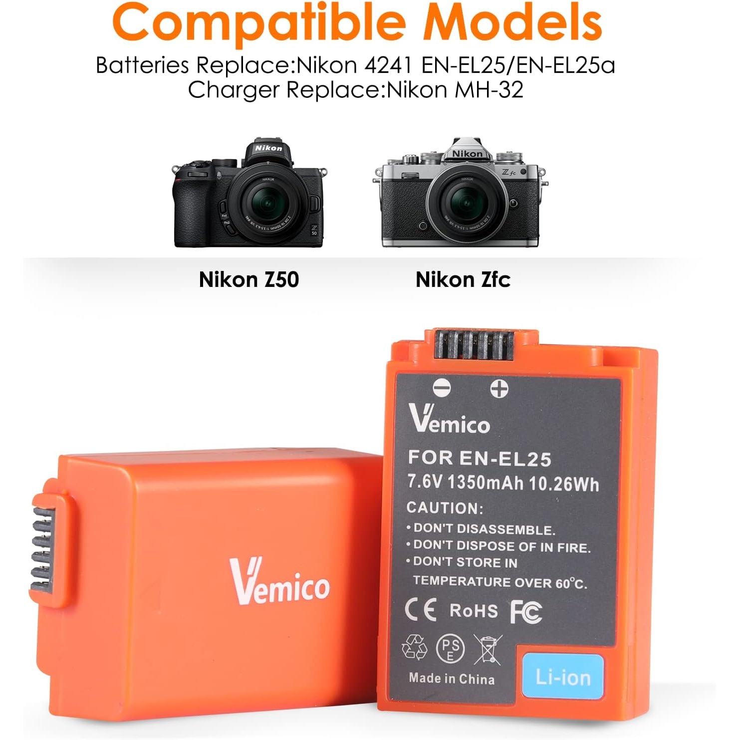 DSTE 2 Batterie EN-EL25 1280mAh + Caricatore Dual LCD USB Per Nikon Z50 E Serie EN-EL25a – Ricarica Rapida Con Display - 2