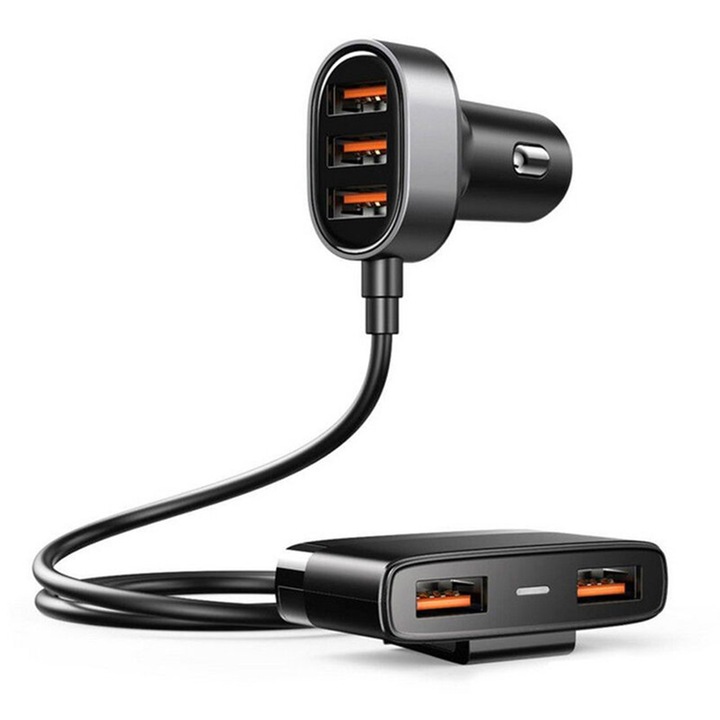 Univerzális autós töltő, 5x USB, 6.2A, 1.5m, I116, fekete