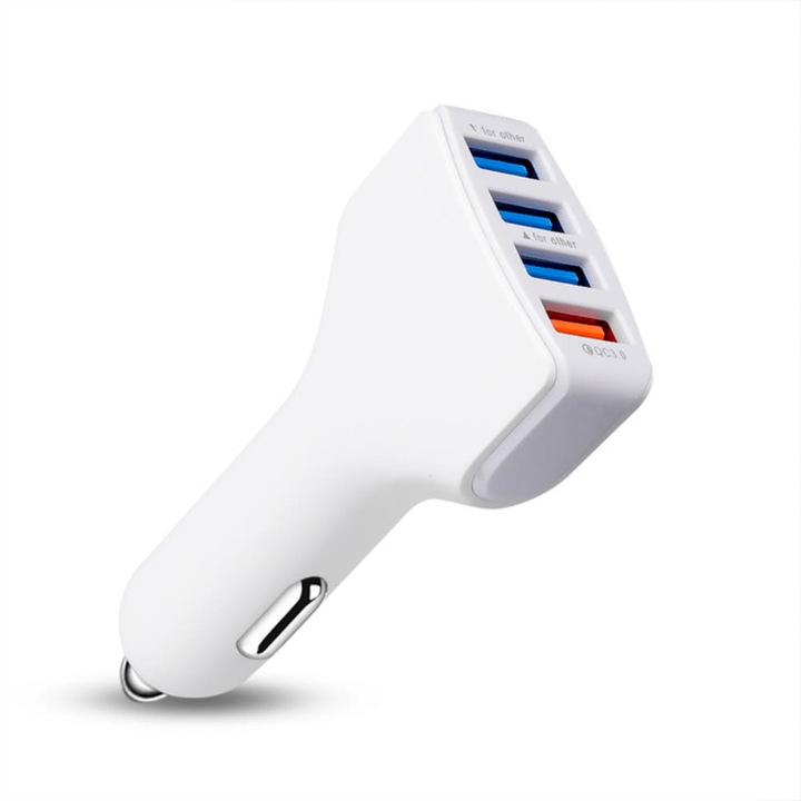 Daden autós töltő, Quick Charge 3.0, 4 töltőporttal, 20 W, USB, fehér