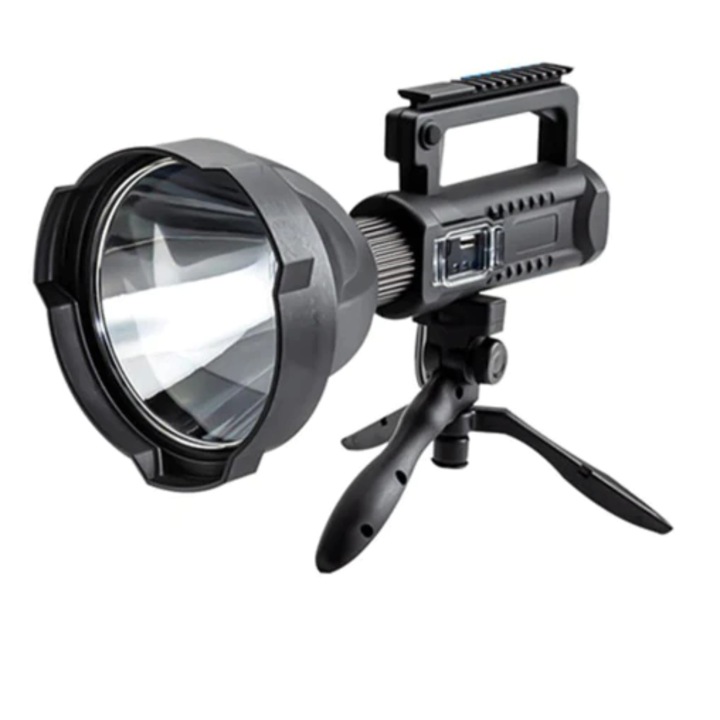 Lanterna Multifunctionala, w5119, Reincarcabila, Incarcare USB, LED, 4 Moduri De Iluminat, indicator baterie, Power Bank, Trepied, Negru