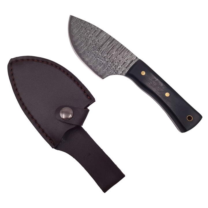 Cutit de vanatoare Depox, Tribal Chief, 20 cm, otel inoxidabil, negru, teaca piele ecologica