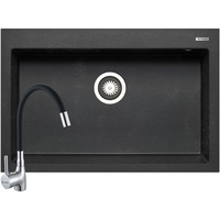 Pachet chiuveta granit Pyramis Starflex + Baterie, pipa flexibila, monocomanda, cartus ceramic, 760x500 mm, montare pe blat, valva pop-up, Negru