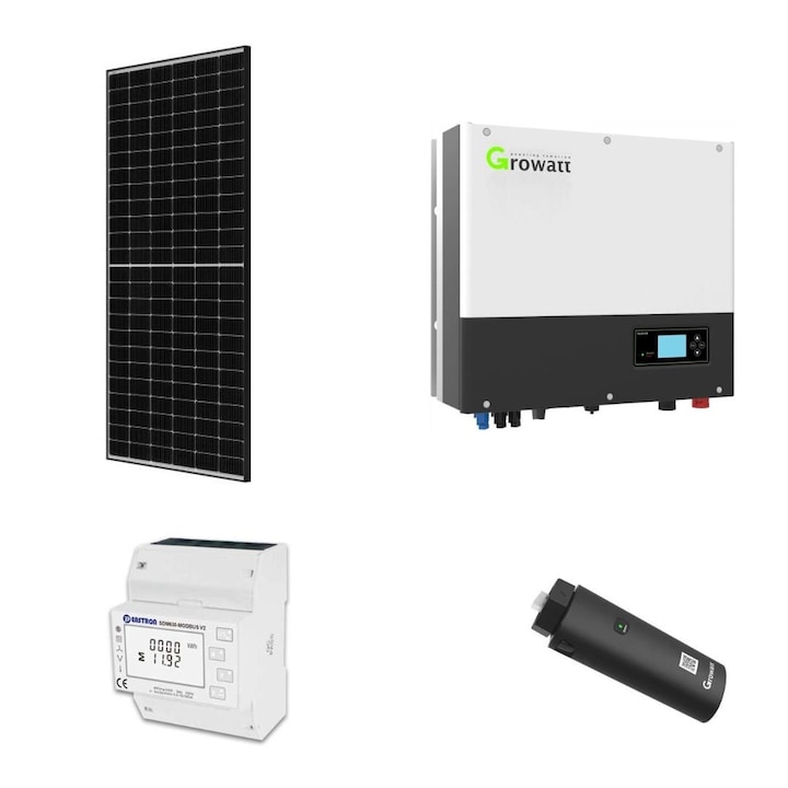 Фотоволтаична система 5KW трифазен хибрид, Ongrid хибриден инвертор GROWATT SPH5000TL3 BH-UP, панели JASOLAR 460W черна рамка 11 бр., Growatt Smart meter, Wifi Dongle
