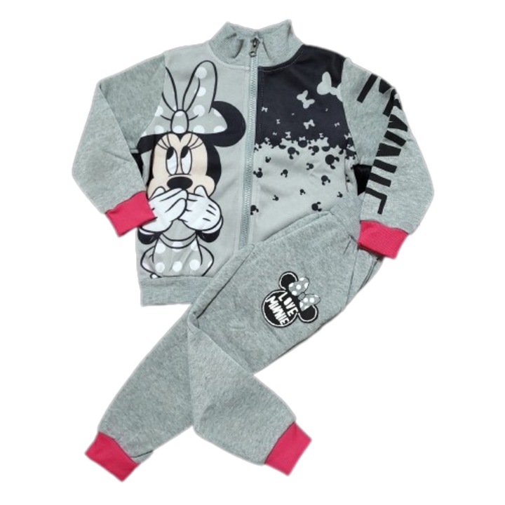 Trening Minnie, bluza cu fermoar si pantaloni vatuiti, Gri